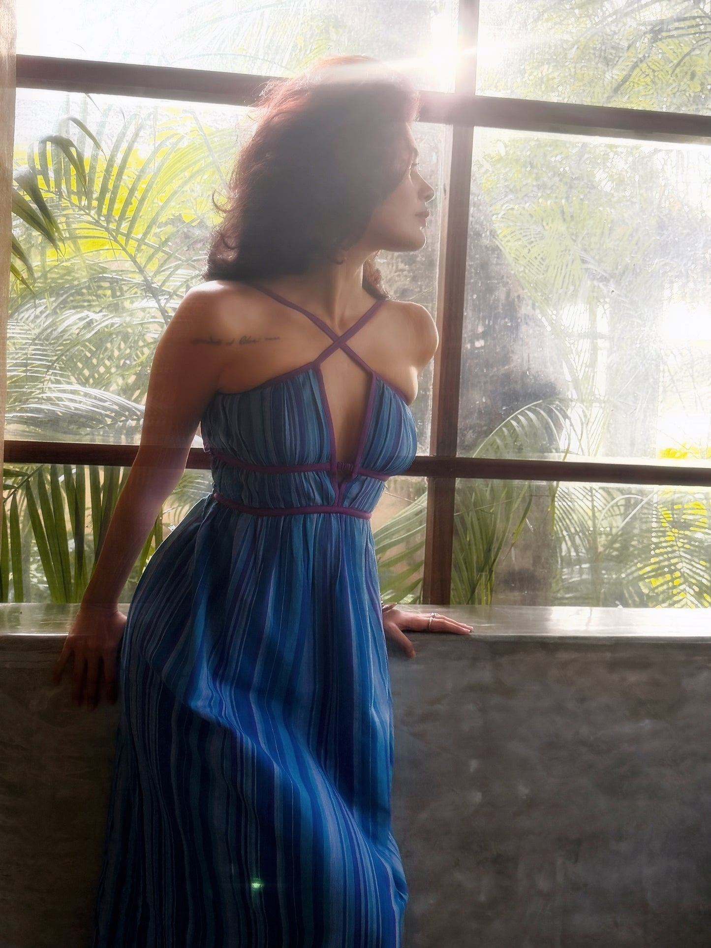 Chérie Multiway Maxi Dress | Blue Stripe | Handloom Cotton