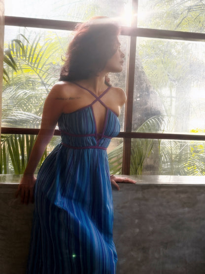 Chérie Multiway Maxi Dress | Blue Stripe | Handloom Cotton