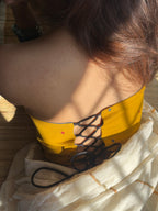 Mustard Handloom Cotton with Buta | Reversible Corset Top