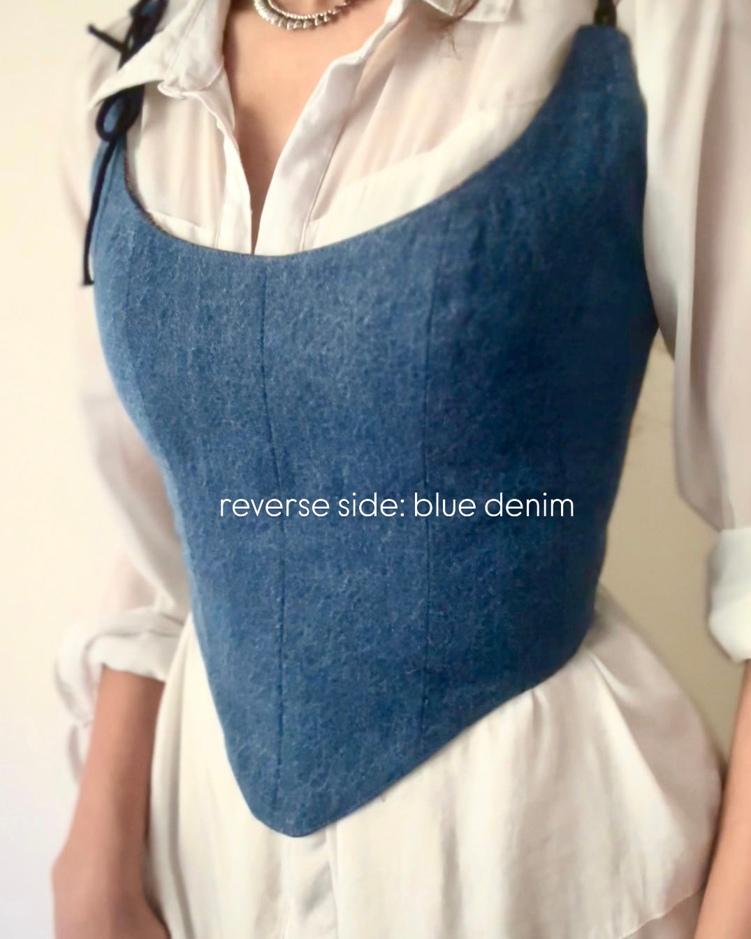 Blue Assam Silk Reversible Corset Top