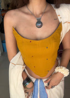 Mustard Handloom Cotton with Buta | Reversible Corset Top