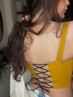 Mustard Handloom Cotton with Buta | Reversible Corset Top