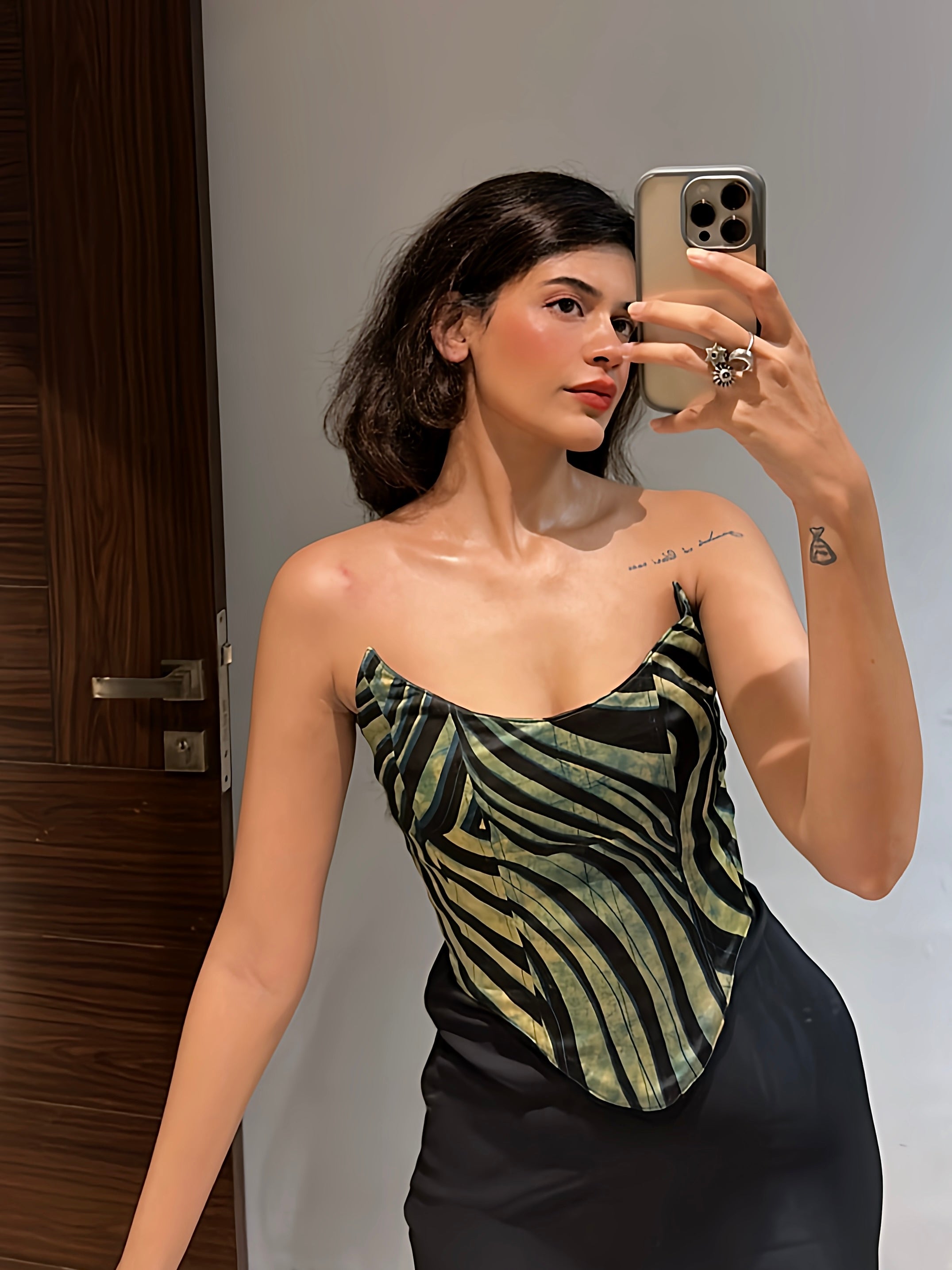 Green Zebra Silk Reversible Corset