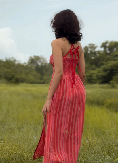 Chérie Multiway Maxi Dress | Red Stripe | Handloom Cotton