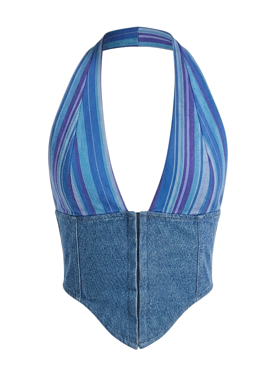 Aaila! Halter Top | Blueberry | Denim x Handloom Cotton