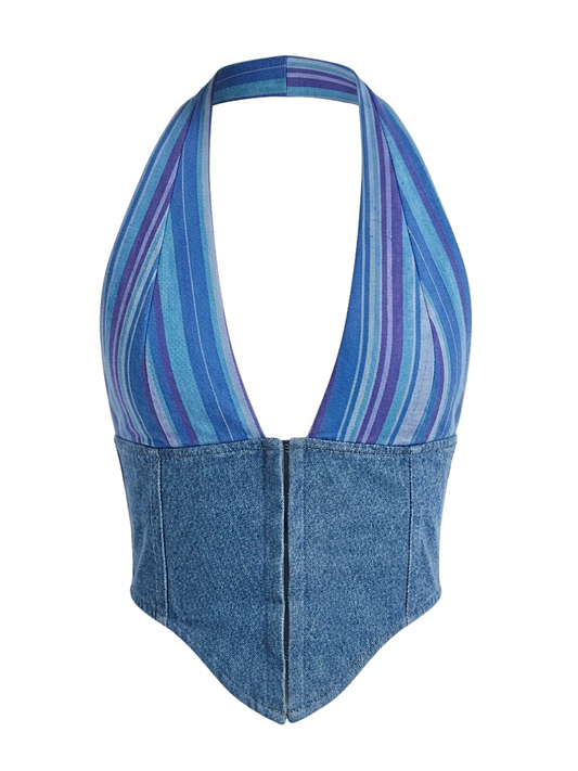 Aaila! Halter Top | Blueberry | Denim x Handloom Cotton