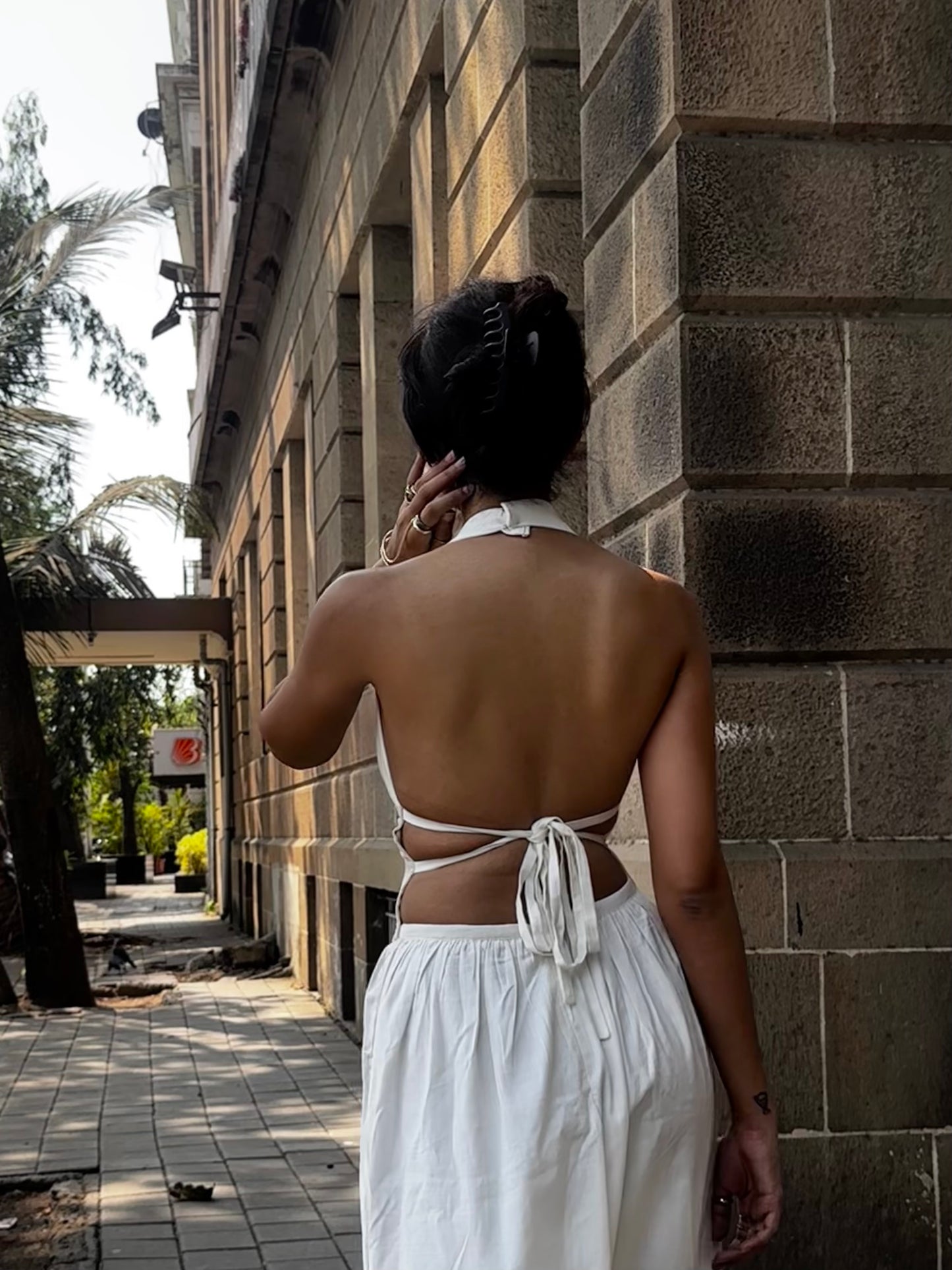Pairipona Backless Handloom Cotton Maxi Dress