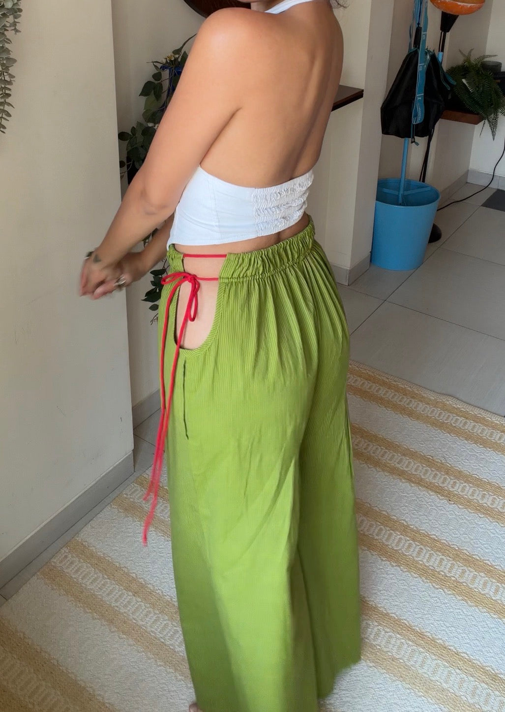 Agnee Cutout Wide-Leg Pants in Handloom Cotton