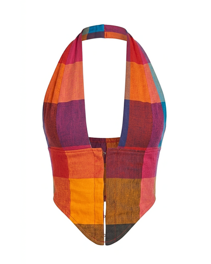 Aaila! Halter Top | Multicoloured Checkered | Handloom Cotton