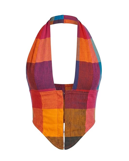 Aaila! Halter Top | Multicoloured Checkered | Handloom Cotton